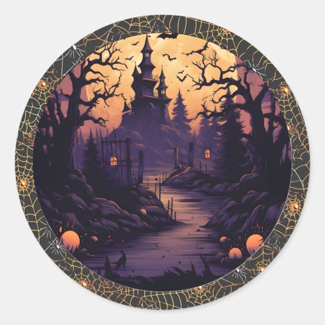 Spooky Spuk Castle Halloween Rundaufkleber Runder Aufkleber (Vorderseite)