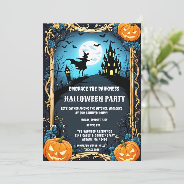 Spooky Spuk Hexenhaus Halloween-Party Einladung (Stehend Vorderseite)