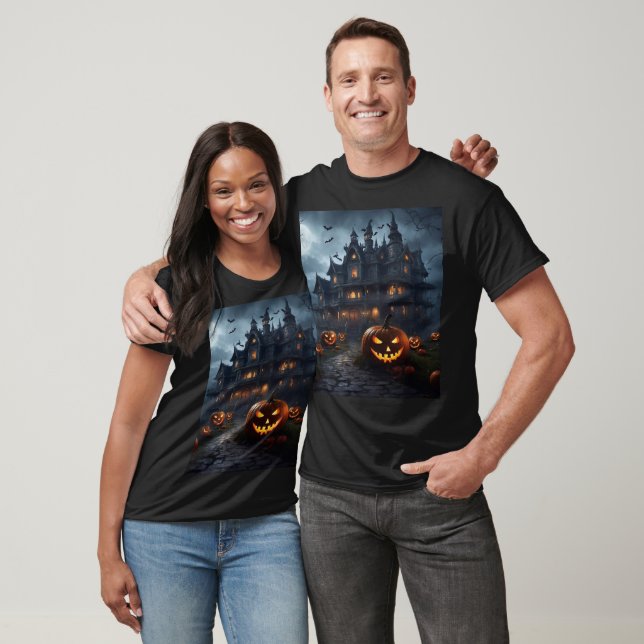 Spooky Spuk House and Jack-O-Lanterns Unisex T-Shirt (Unisex)