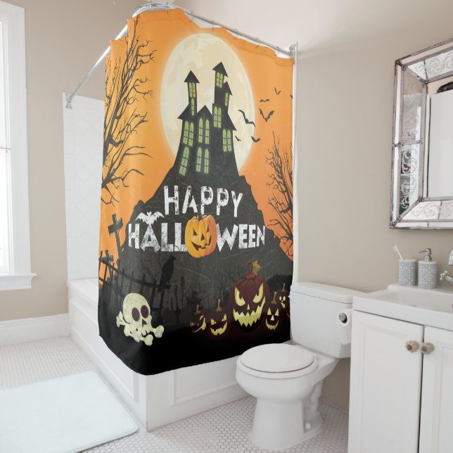 Spooky Spuk House Costume Night Sky Halloween Duschvorhang (Beispiel)