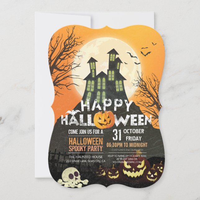 Spooky Spuk House Costume Night Sky Halloween Einladung (Vorderseite)