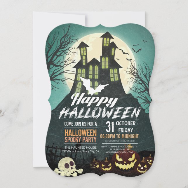 Spooky Spuk House Costume Night Sky Halloween Einladung (Vorderseite)