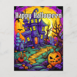 Spooky Spuk House   Frohe Halloween Postkarte