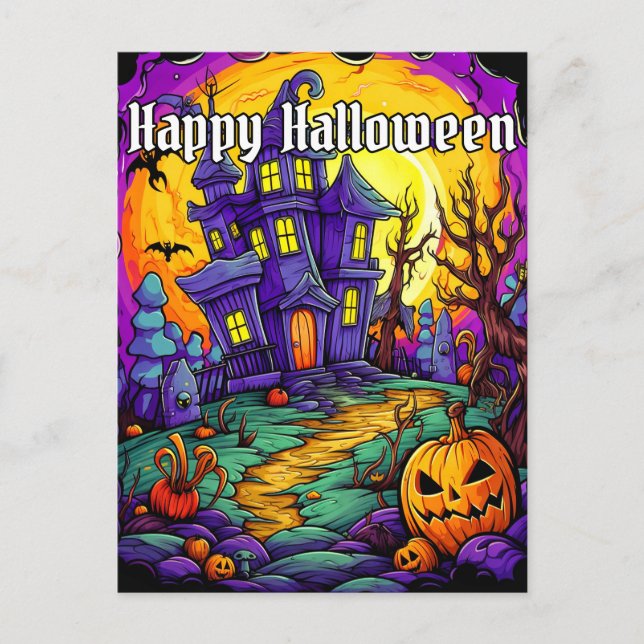 Spooky Spuk House | Frohe Halloween Postkarte (Vorderseite)