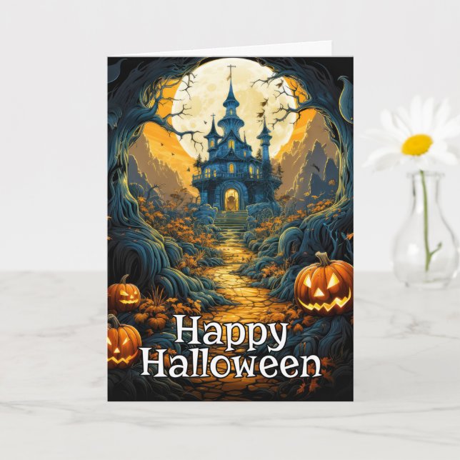Spooky Spuk House - glückliches Halloween Karte (Kleine Pflanze)