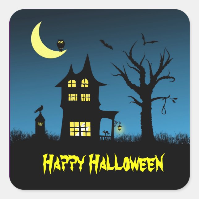 Spooky Spuk House Halloween Dekorative Quadratischer Aufkleber (Vorderseite)