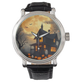 Spooky Spuk House Halloween Night Design Armbanduhr