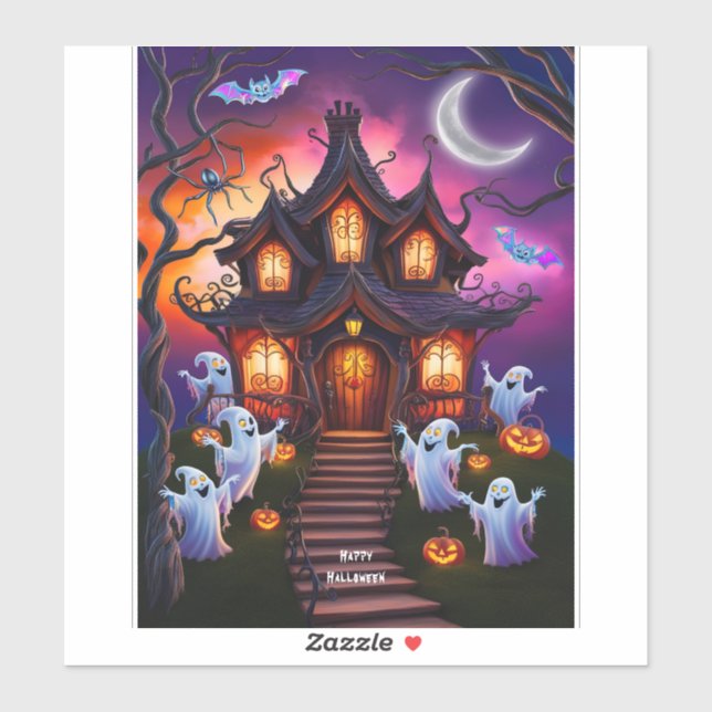Spooky Spuk House Halloween Night Szene Aufkleber (Blatt)