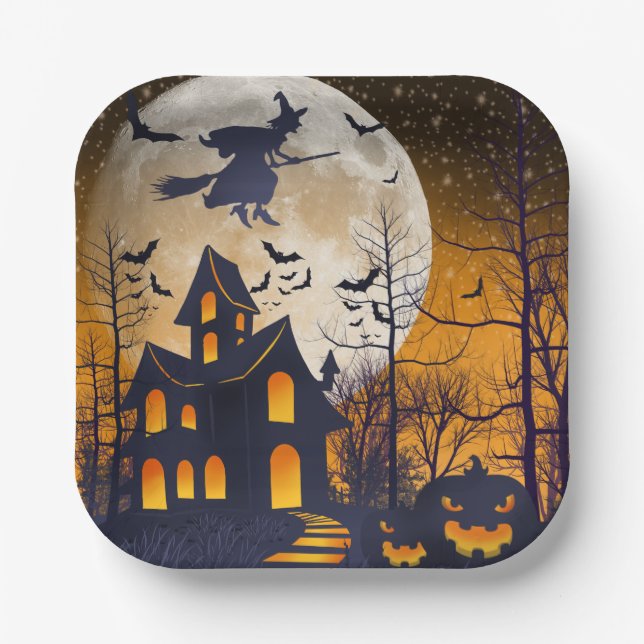 Spooky Spuk House Halloween Pappteller (Vorderseite)
