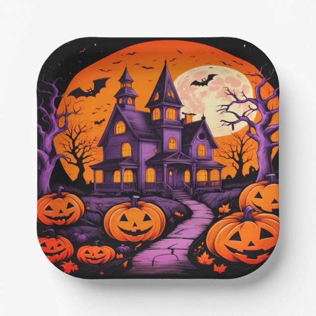 Spooky Spuk House Halloween Pappteller (Vorderseite)
