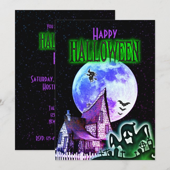 Spooky Spuk House Halloween-Party Einladung (Vorne/Hinten)