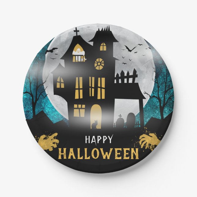 Spooky Spuk House Halloween-Party Pappteller (Vorderseite)