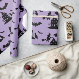 Spooky Spuk House & Hexe Silhouette | Geschenkpapier