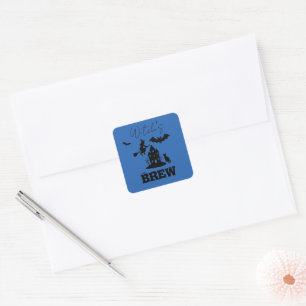 Spooky Spuk House & Hexe Silhouette   Quadratischer Aufkleber
