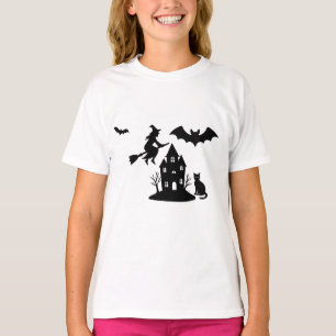 Spooky Spuk House & Hexe Silhouette   T-Shirt