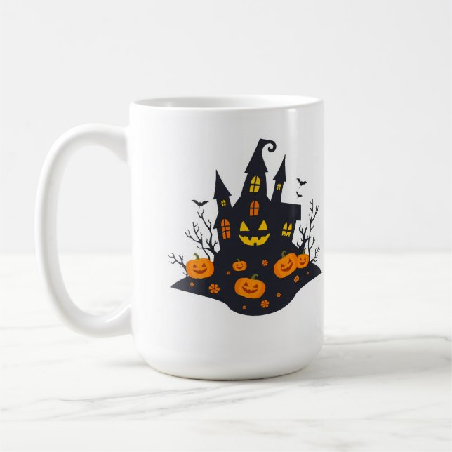 Spooky Spuk House & Jack-O'-Lantern Illustration Kaffeetasse (Links)