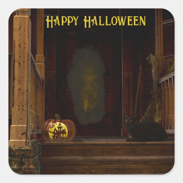 Spooky Spuk House Porch Quadratischer Aufkleber (Vorderseite)