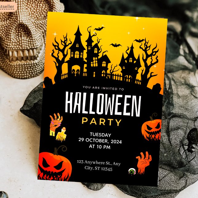 Spooky Spuk House & Pumpkins Halloween-Party Einladung (Spooky Haunted House & Pumpkins Halloween Party Invitation
)