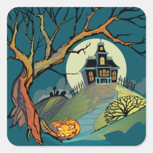 Spooky Spuk House Quadratischer Aufkleber