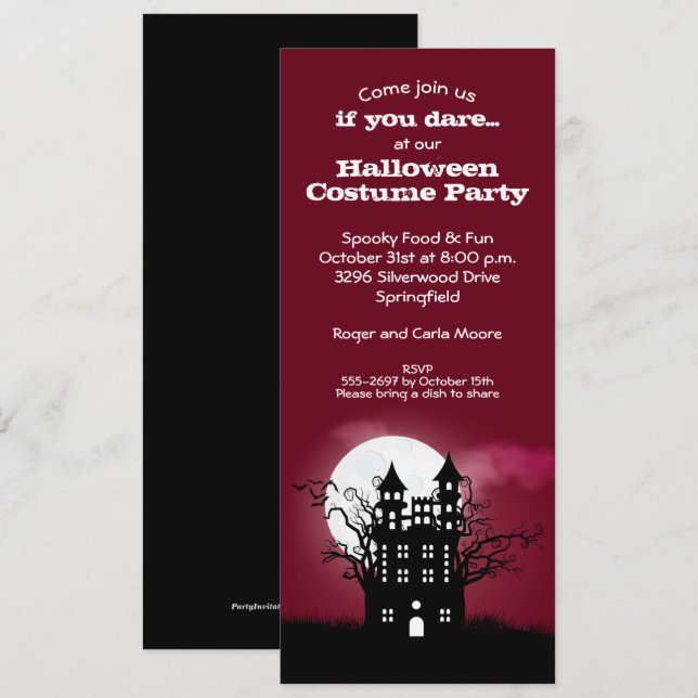 Spooky Spuk House Red Sky Halloween Einladungen (Vorne/Hinten)