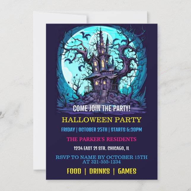 Spooky Spuk Manor Halloween-Party Einladungen (Vorderseite)