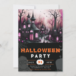 Spooky Spuk Town Houses Pumpkins Halloween Einladung