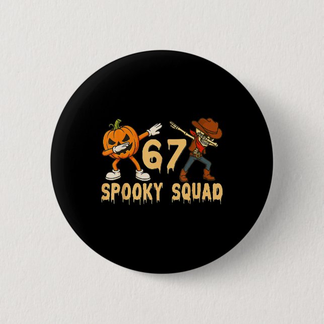 Spooky Squad Kürbis 67 Halloween Meme 6 7 Zahlen Button (Vorderseite)