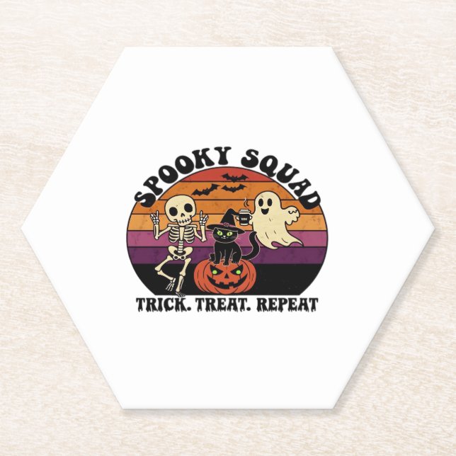 Spooky Squad Retro Halloween Design (Black Text) � Untersetzer (Vorderseite)
