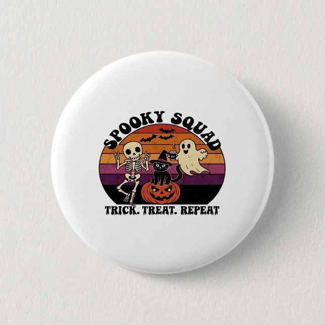 Spooky Squad Retro Halloween Design (Schwarzer Tex Button (Vorderseite)