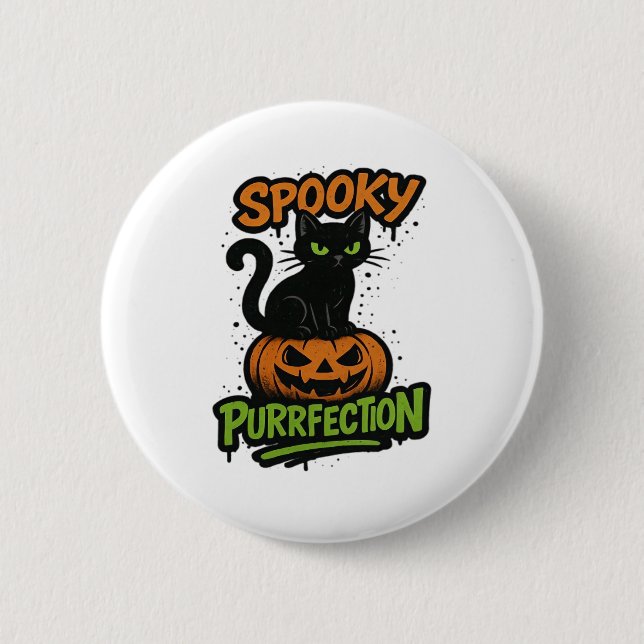 Spooky Squad Retro Halloween Design (Schwarzer Tex Button (Vorderseite)