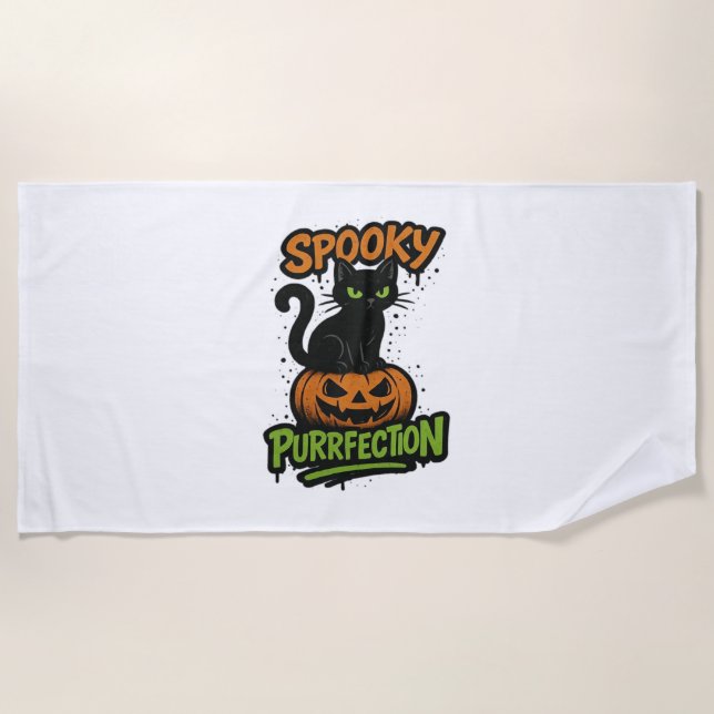 Spooky Squad Retro Halloween Design (Schwarzer Tex Strandtuch (Vorderseite)