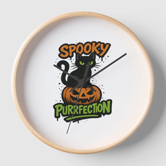 Spooky Squad Retro Halloween Design (Schwarzer Tex Uhr (Vorderseite)