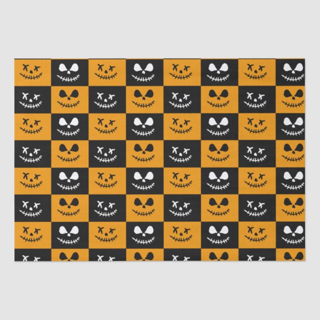 Spooky Stitch Face | Schwarz/Orange Halloween Seidenpapier (Vorderseite)