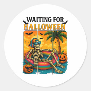 Spooky Summer Skeleton gerade zu Halloween Gewarte Runder Aufkleber