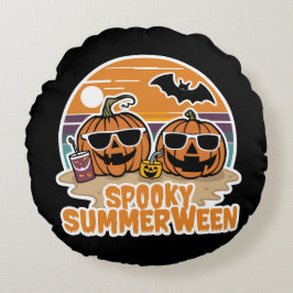 Spooky Summerween - Kürbis am Strand Rundes Kissen