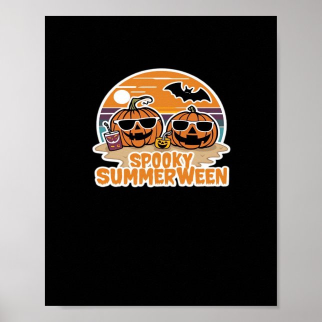 Spooky Summerween - Pumpkins On The Beach Classic Poster (Vorne)