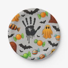Spooky-Süßigkeiten und Schatten Pappteller