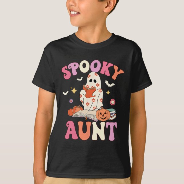 Spooky Tante Retro Groovy Floral Ghost Halloween C T-Shirt (Vorderseite)