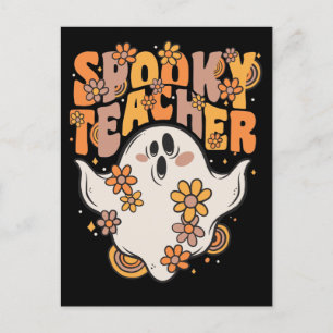Spooky Teacher Groovy Ghost mit Vintagen Blume H Feiertagspostkarte