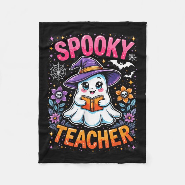 Spooky Teacher Niedlich Ghost Reading Buch Funny H Fleecedecke (Vorderseite)