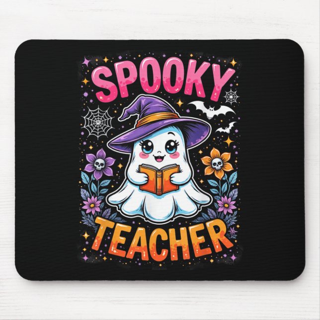 Spooky Teacher Niedlich Ghost Reading Buch Funny H Mousepad (Vorne)