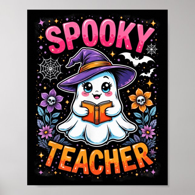 Spooky Teacher Niedlich Ghost Reading Buch Funny H Poster (Vorne)