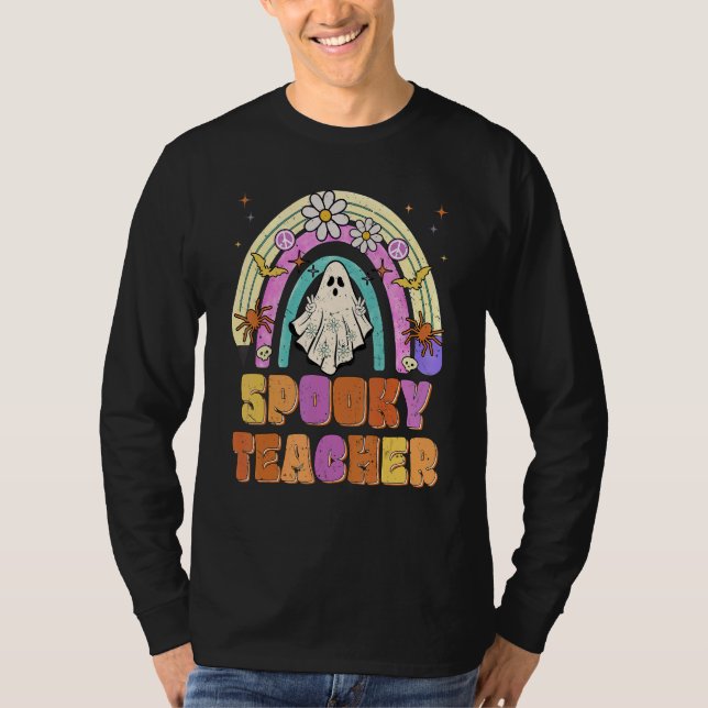 Spooky Teacher Retro Spooky Floral Ghost Hippie Ha T-Shirt (Vorderseite)
