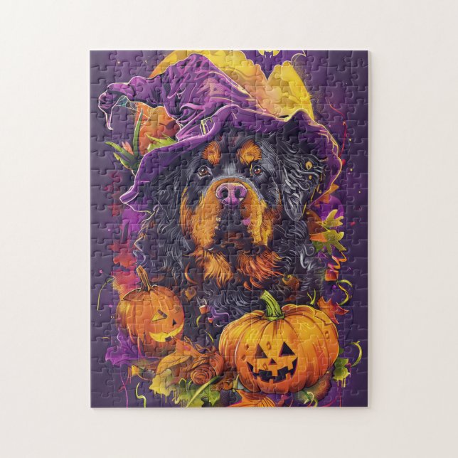 Spooky Tibetan Mastiff Dog Halloween Hexenkürbis (Vertikal)