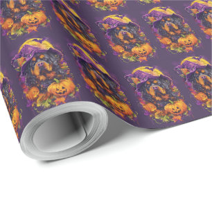 Spooky Tibetan Mastiff Dog Halloween Hexenkürbis Geschenkpapier