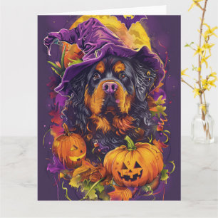 Spooky Tibetan Mastiff Dog Halloween Hexenkürbis Karte