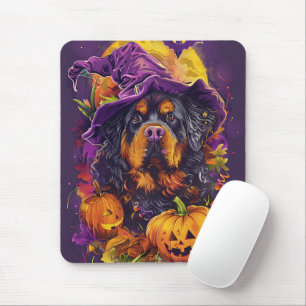 Spooky Tibetan Mastiff Dog Halloween Hexenkürbis Mousepad