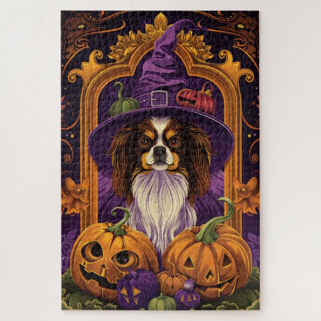 Spooky Tibetan Spaniel Hund Halloween Hexenkürbis (Vertikal)