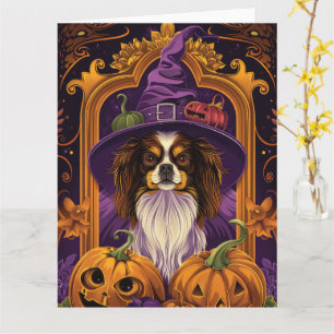 Spooky Tibetan Spaniel Hund Halloween Hexenkürbis Karte