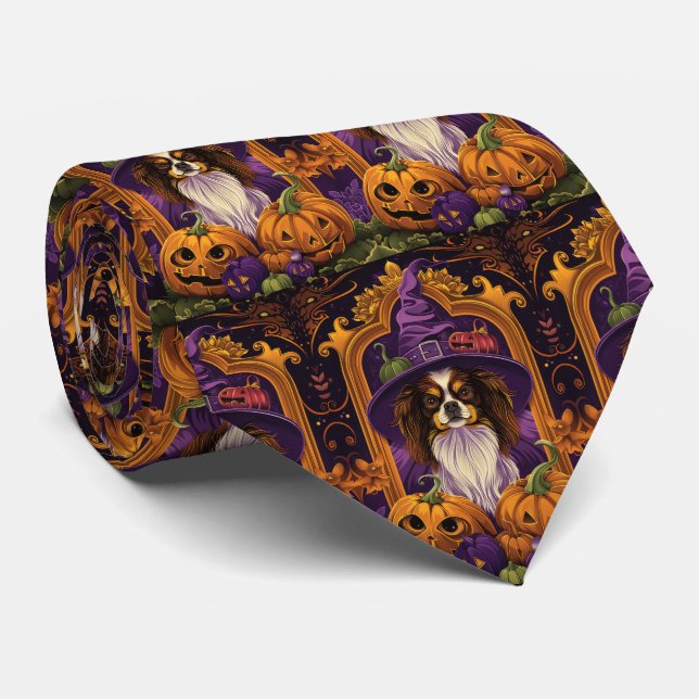 Spooky Tibetan Spaniel Hund Halloween Hexenkürbis Krawatte (Gerollt)